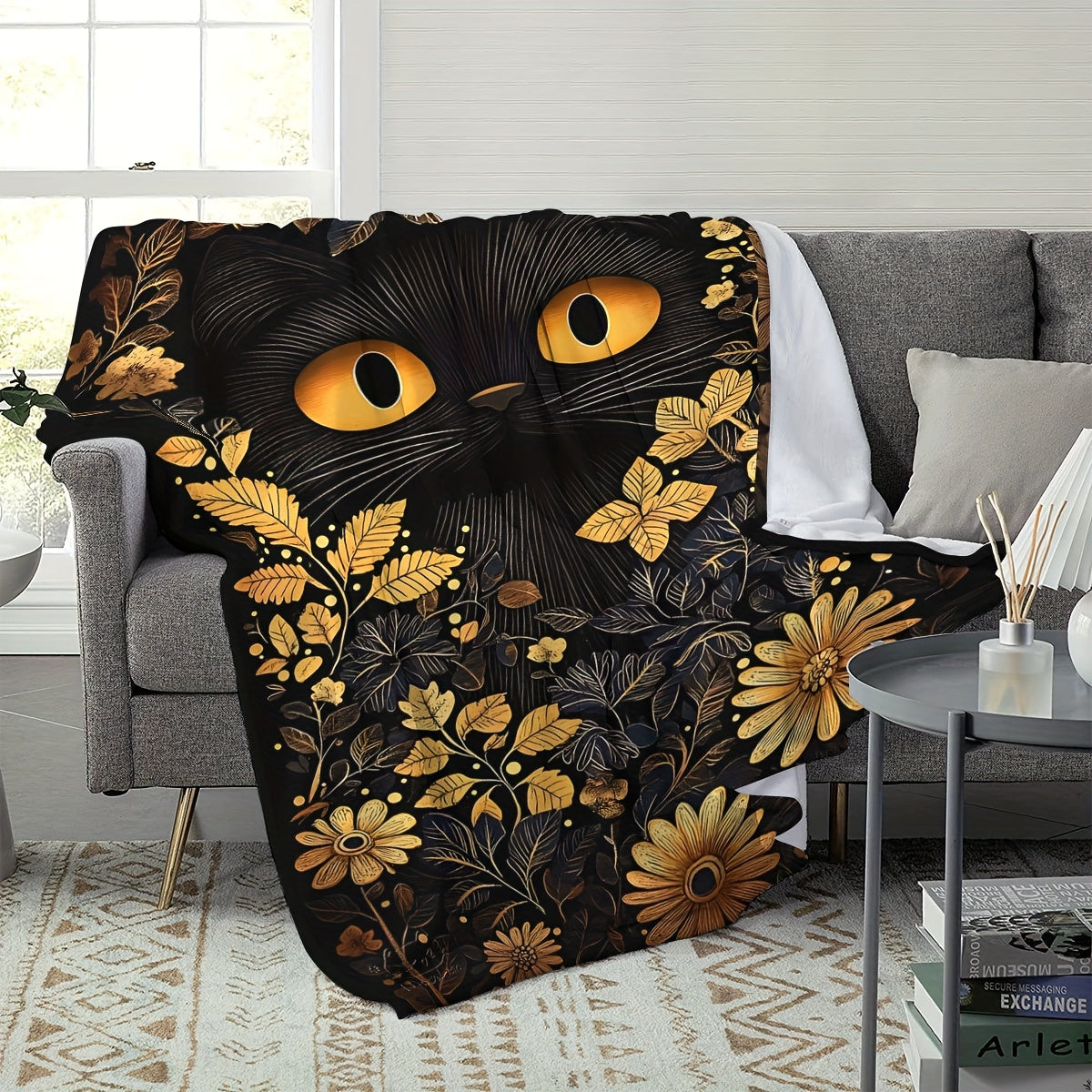 Black Cat Throw Blanket Soft Plush Flannel All-Season Cozy Gift