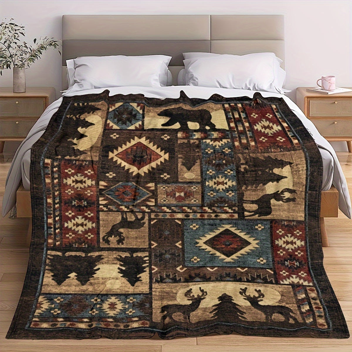 All-Season Tear-Resistant Stain-Resistant Flannel Blanket with Animal and Geometric Prints