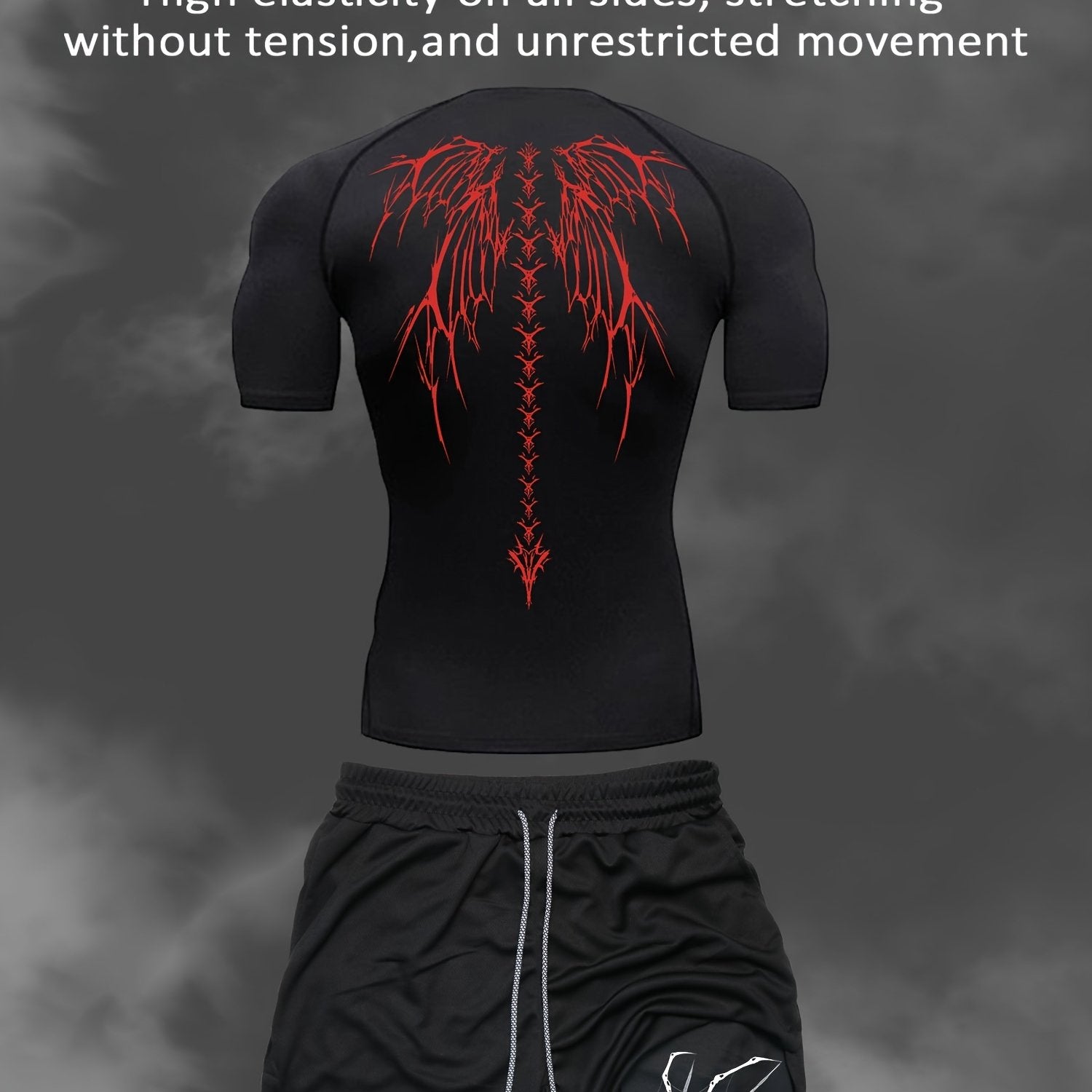 Men's Athletic Set Quick-Dry Compression T-Shirt and Multi-Pocket Shorts for Gym Running Outdoor