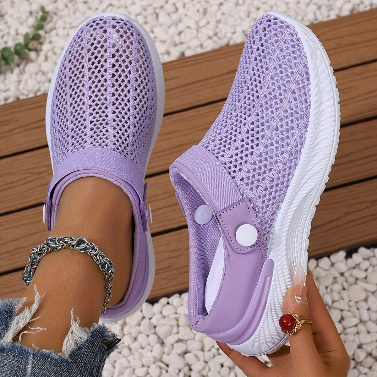 Women's Slip-On Sneakers White Pink Casual Summer Shoes