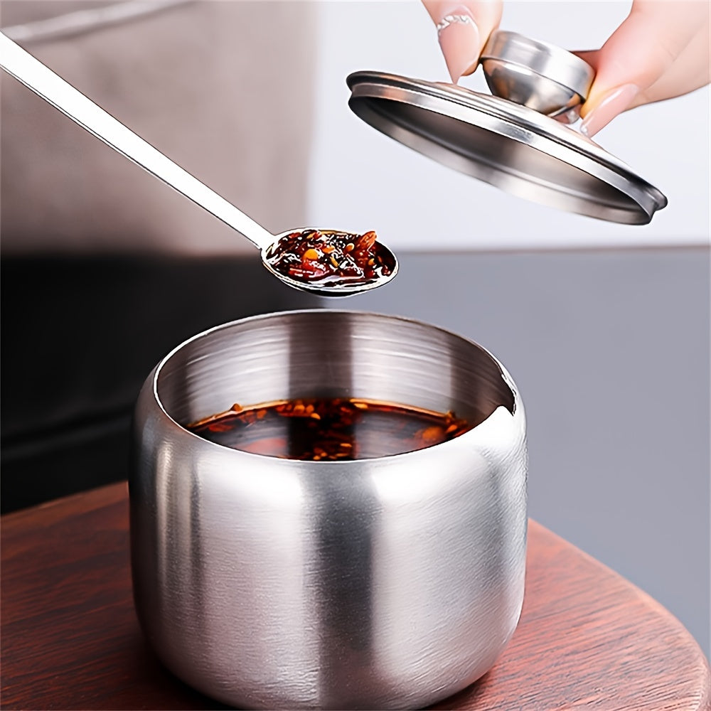 Stainless Steel Salt and Pepper Storage Jar with Spoon Scratch-Resistant Kitchen Organizer
