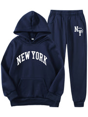 Bolalar uchun Nyu-York harfli printli hoody va sport shimlari to'plami. Kengaytirilgan polyester to'qima matosidan tayyorlangan, cho'ntaklari bor. O'g'il bolalar, qizlar, o'smirlar va bolalar uchun ozgina cho'ziladigan va odatdagi moslikda. Ideal uchun