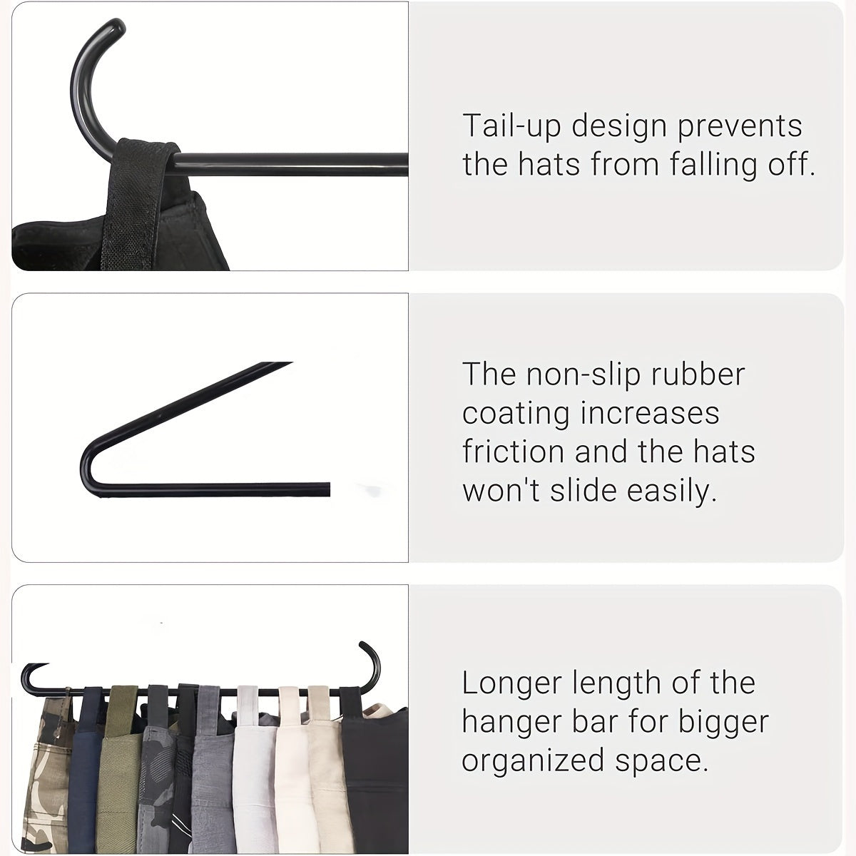 Black Portable Metal and Plastic Baseball Cap Storage Hanger Organizer for Closet