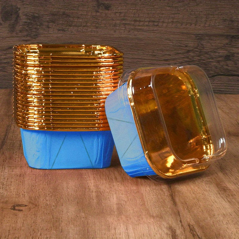 50 Square Cupcake Cups with Lids, Heat-Resistant Foil, Baking and Dessert Cups