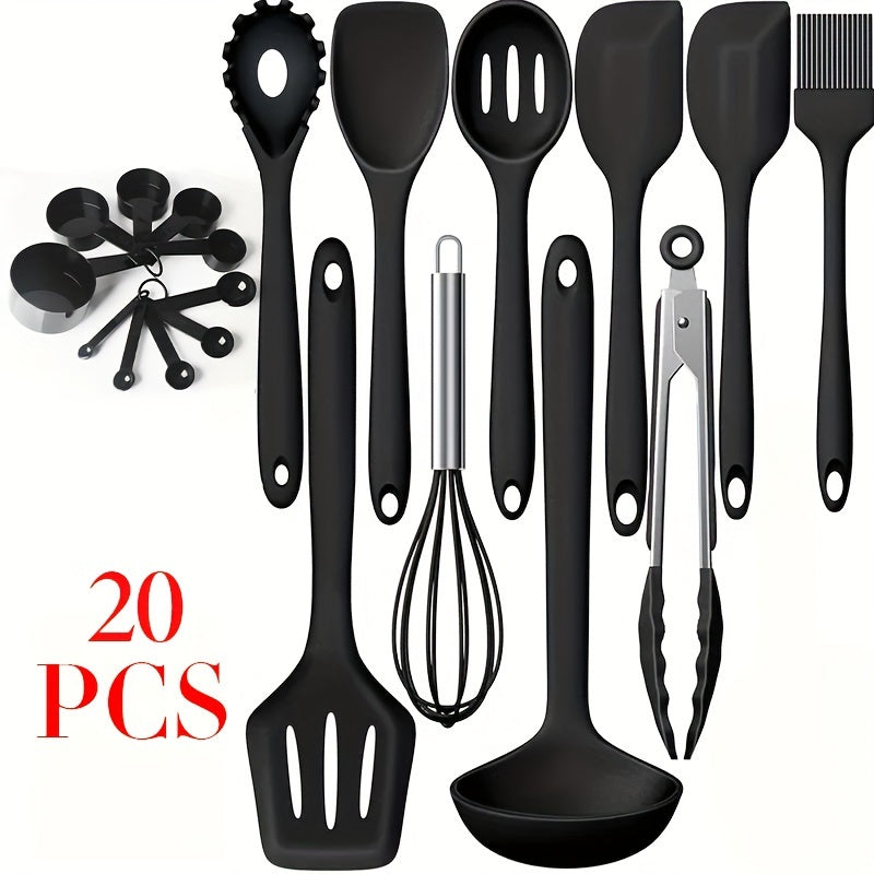 Set of 20 Non-Stick Silicone Kitchen Utensils Cooking Tools with Turner, Spoon, Whisk