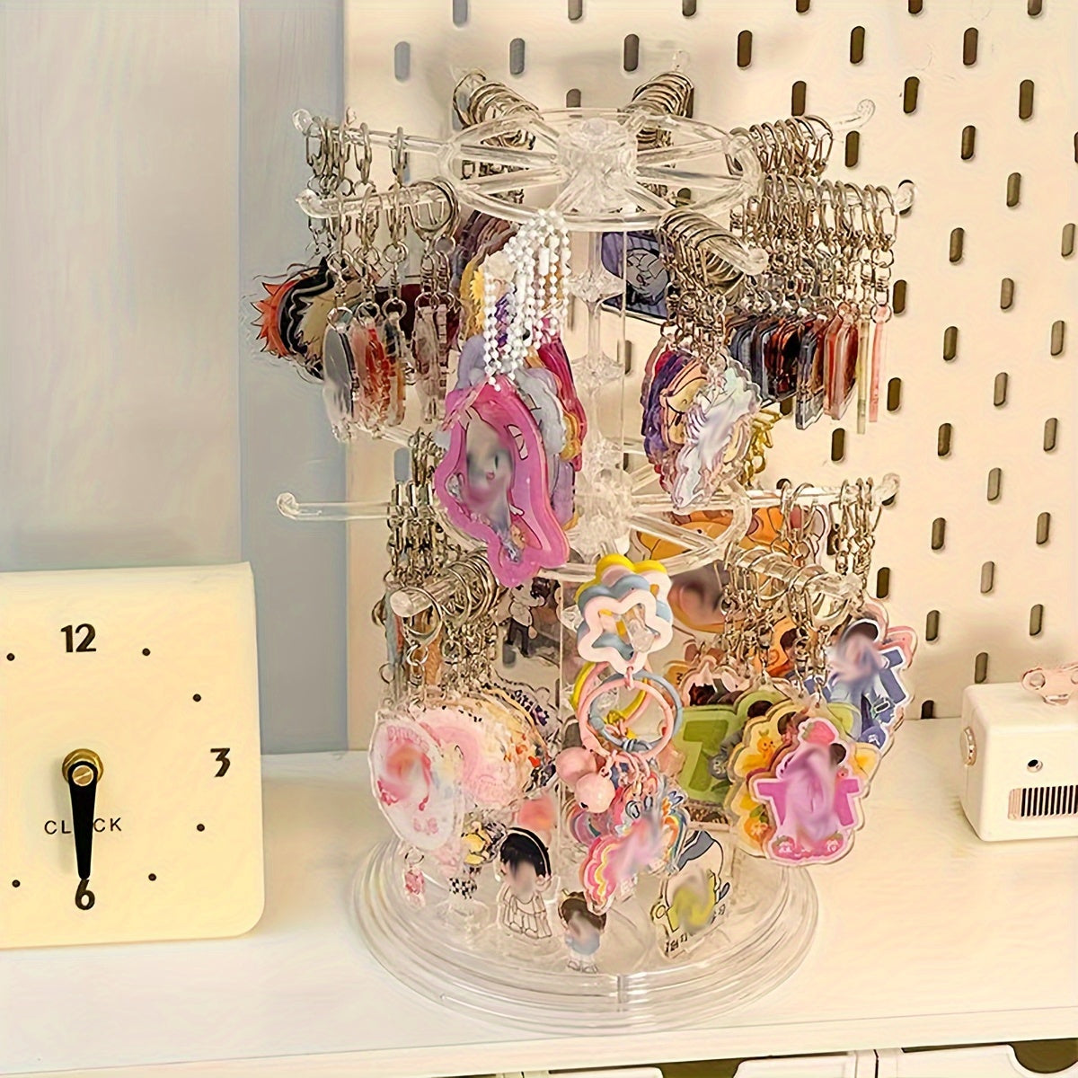 Вращающаяся двухъярусная подставка для ключей, пластиковый органайзер для ключей, бейджей, украшений