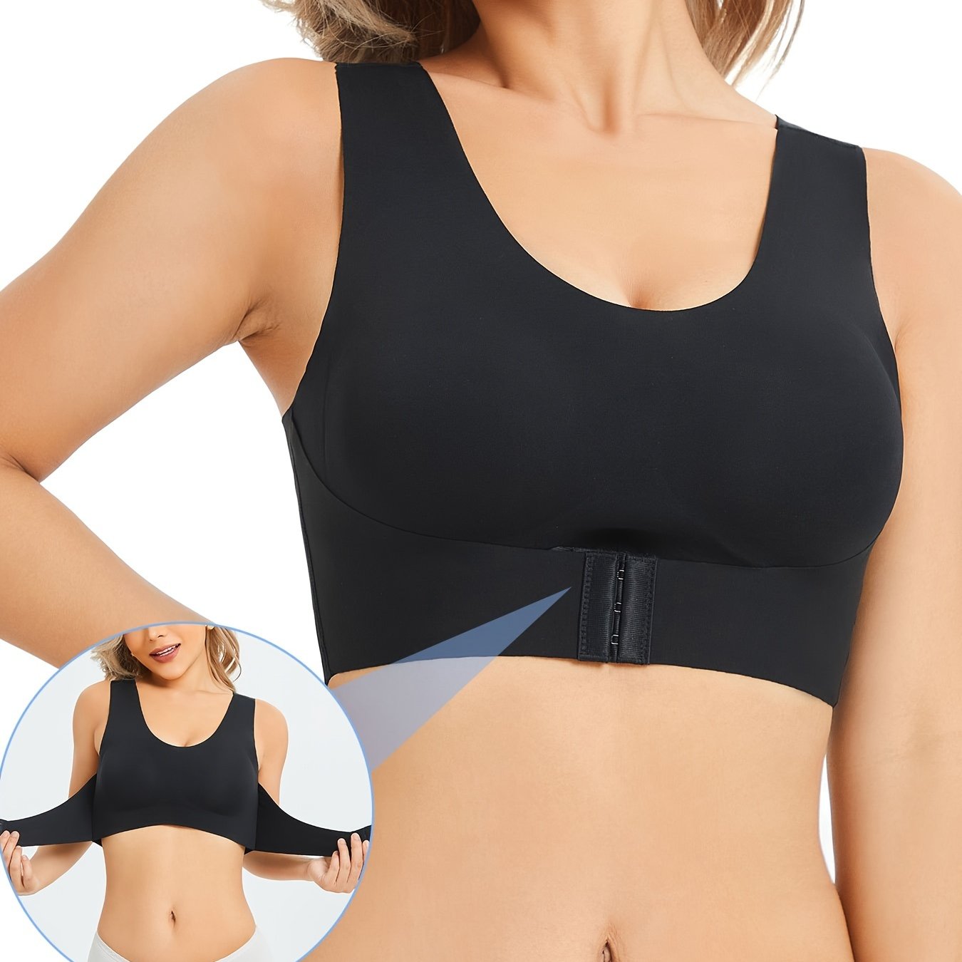 Бюстгальтер с бесшовным полным покрытием и пуш-ап эффектом, с передней застежкой и перекрестной спиной.