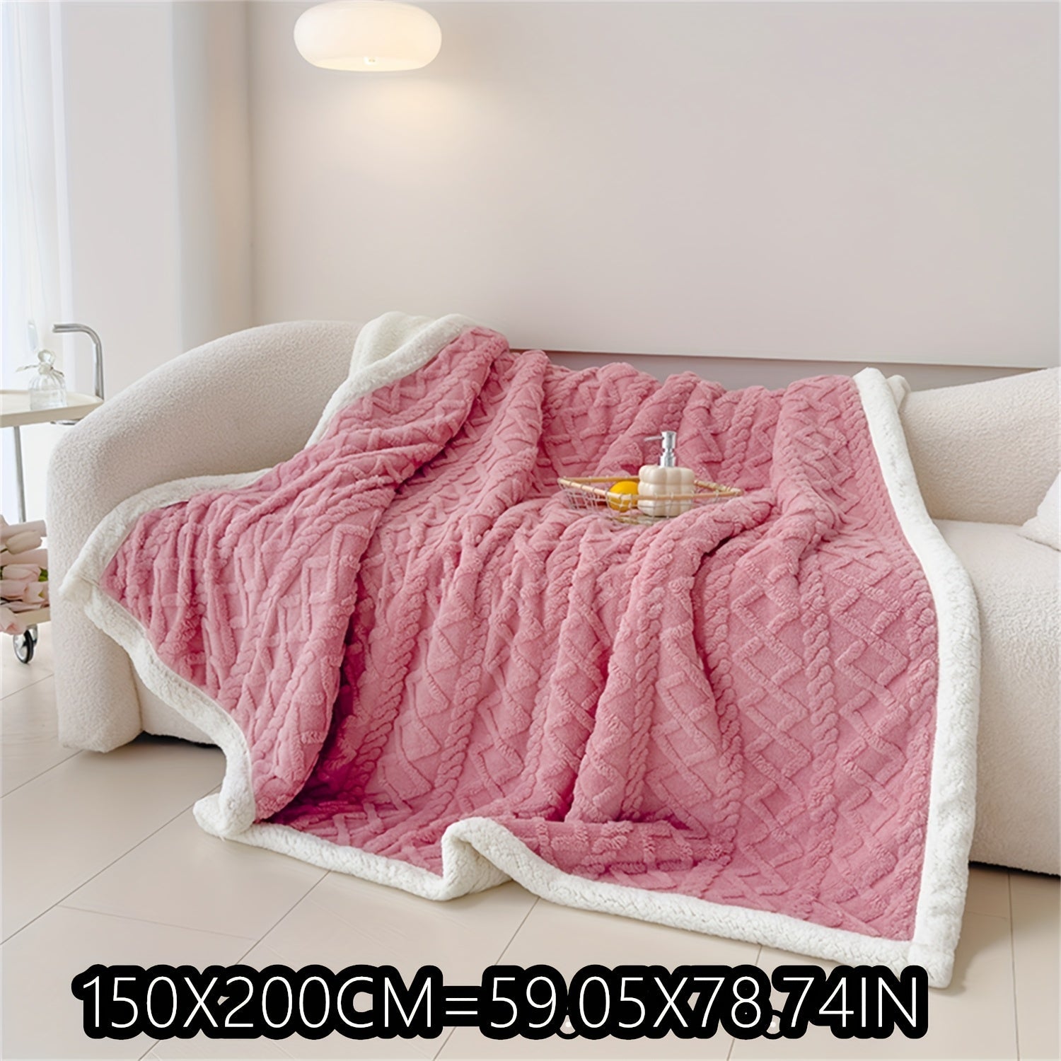 Blue Cable-Knit Fleece Blanket 150x200cm or 200x230cm for Bedroom Living Room Camping
