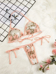 Women's Lace Lingerie Set with Embroidery and Transparent Straps