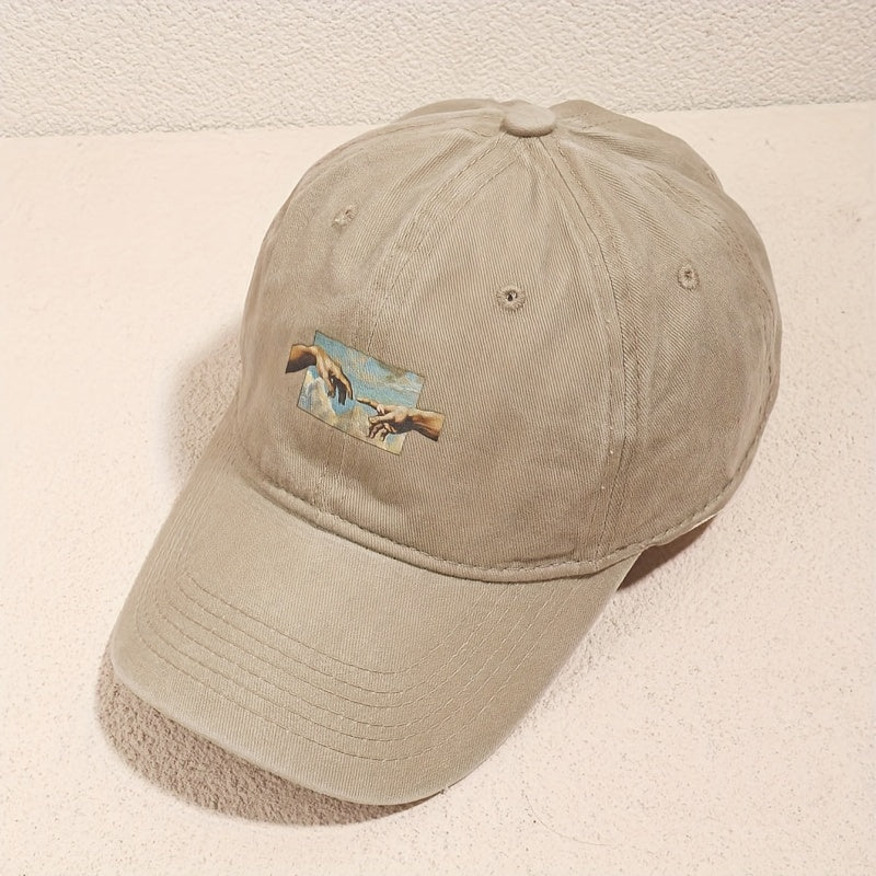 Vintage Oil Painting Print Baseball Cap Breathable Polyester Adjustable Fit Casual Embroidery