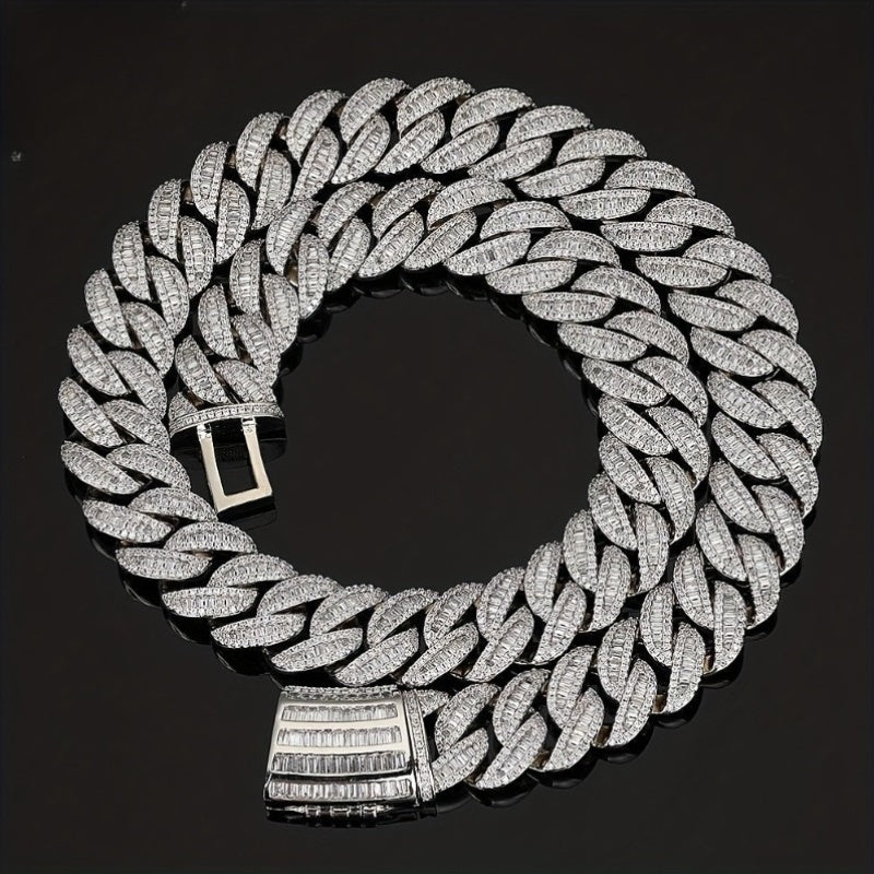 18K oltin qoplamali Kuba zanjir bilaguzuk, sun'iy zirkoniya toshlari bilan - Hip Hop uslubidagi zargarlik, 14-fevral va har kuni kiyish uchun mukammal - Uniseks mis modasi aksessuar, sovg'alar uchun ajoyib