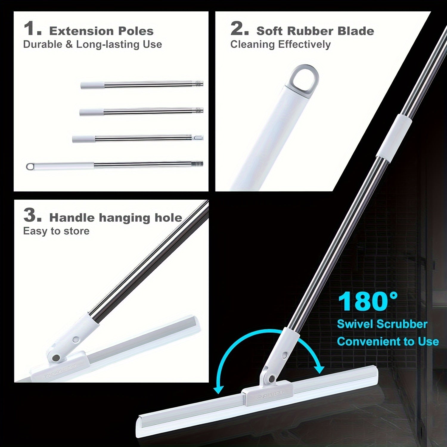 Joybos Ko'p Qavatli Pol Squeegee - Kafolatlangan Uzoq Tutqichli Tozalash Cho'tkasi, Keramika, Marmar, Shisha va Dushlar uchun - Noxush Temir/Silikon Pichoq, Uy Hayvonlari Sochlarini Olib Tashlash Vositasi