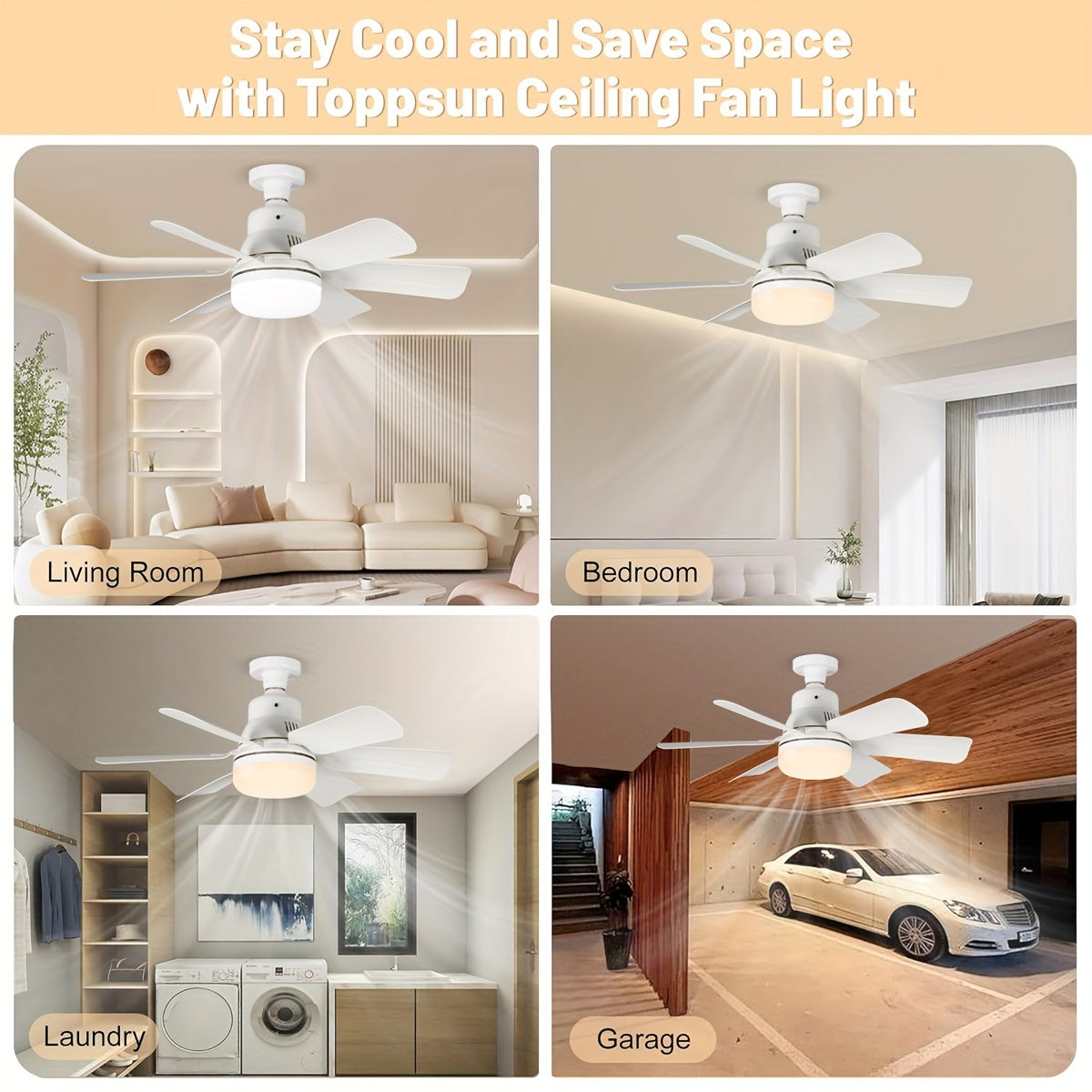 LED Ceiling Fan with Remote Control, Adjustable Lighting and Wind, E26/E27 Compatible, for Living Room Bedroom Kitchen