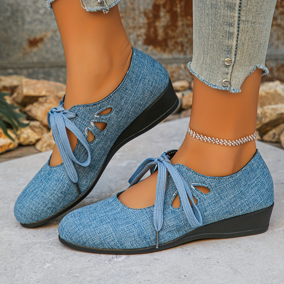 Women's Mary Jane Flats Solid Color Fabric Pointed Toe Slip-Resistant Shoes