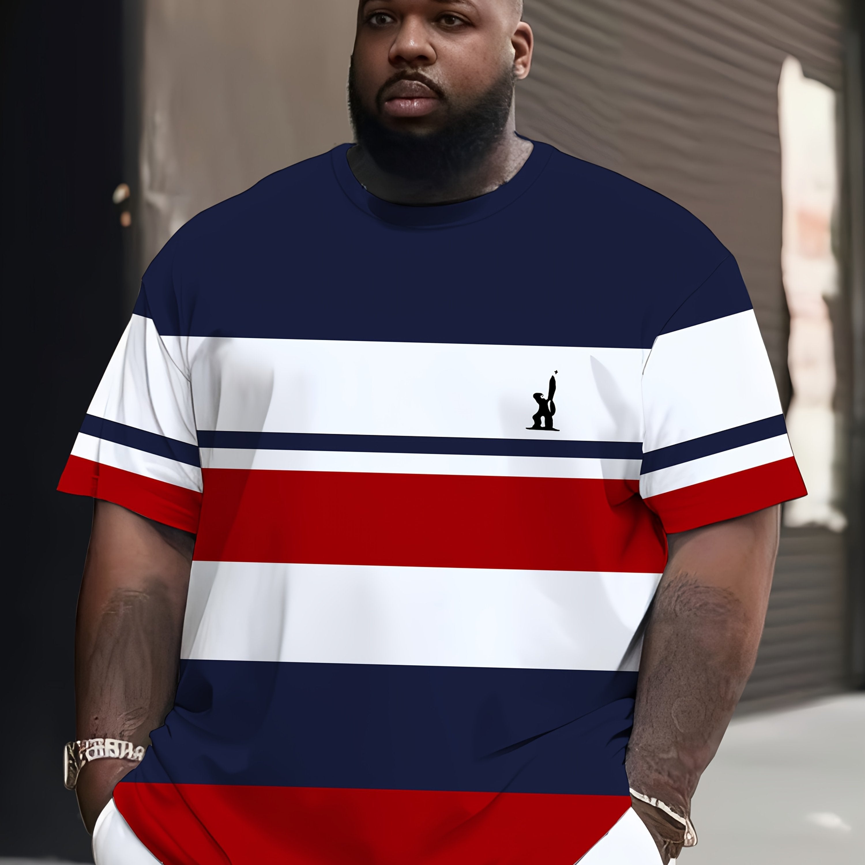 Мужская футболка с 3D-графикой больших размеров, темно-синяя, белая, красная в полоску, из полиэстера, повседневная