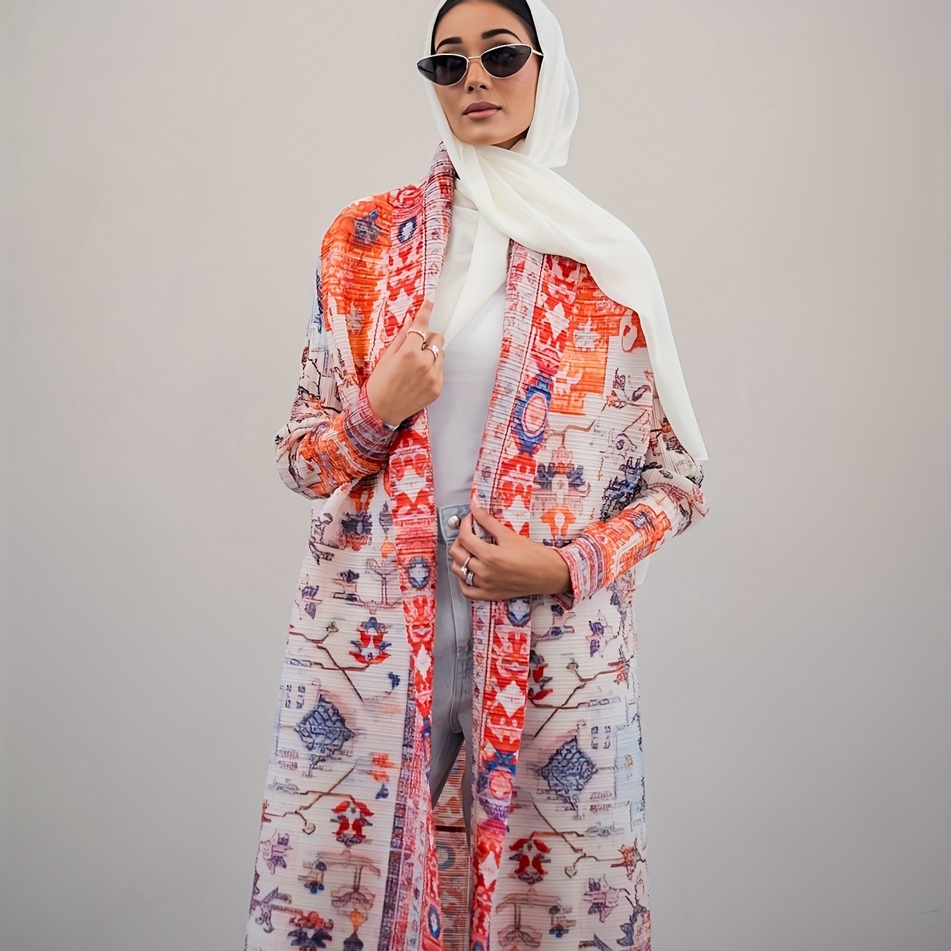 Plus Size Women's Abaya Kaftan Floral Print Loose Dress Breathable Ruching