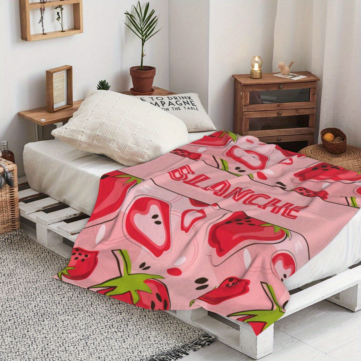 Personalized Strawberry Blanket for Girls and Women Soft Lightweight Throw for Travel and Gifts
