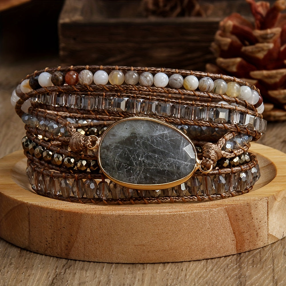 Multi-Layered Natural Stone Wrap Bracelet for Women with Colorful Beads