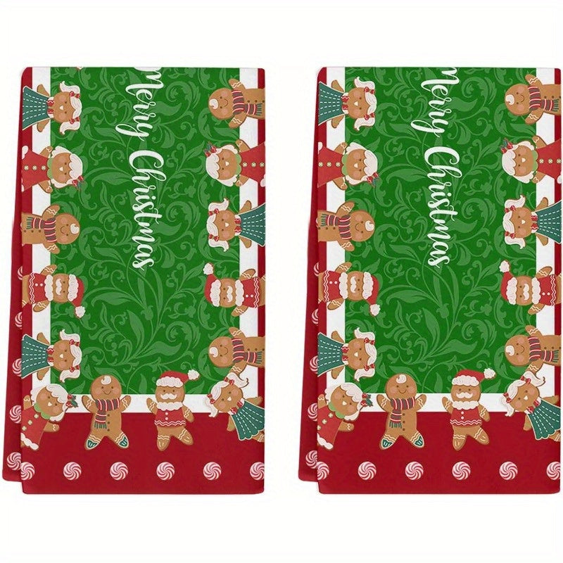Juego de toallas de cocina de dos piezas 45.72x66.04cm Hombre de jengibre de Navidad Bastón de caramelo