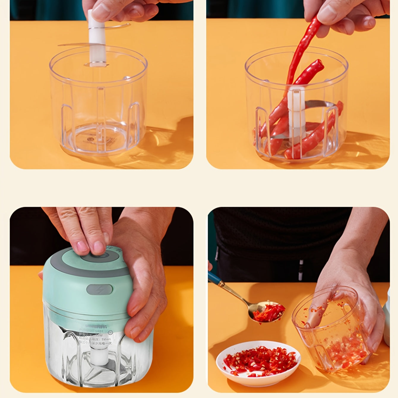 Procesador de alimentos mini inalámbrico eléctrico con cargador USB