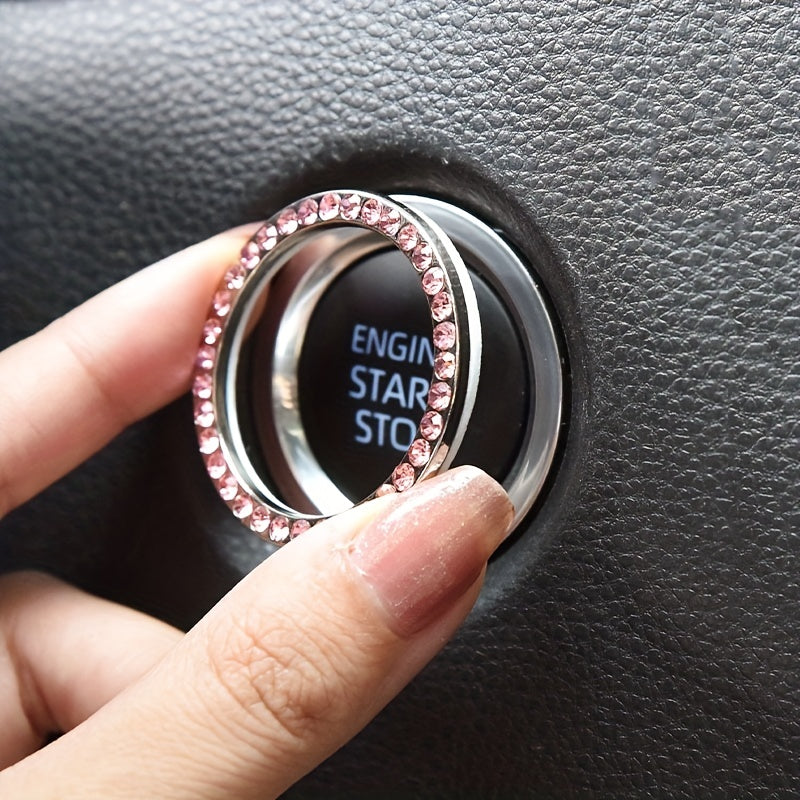 Car Decor Blue Artificial Diamond Rhinestone Switch Button Ring