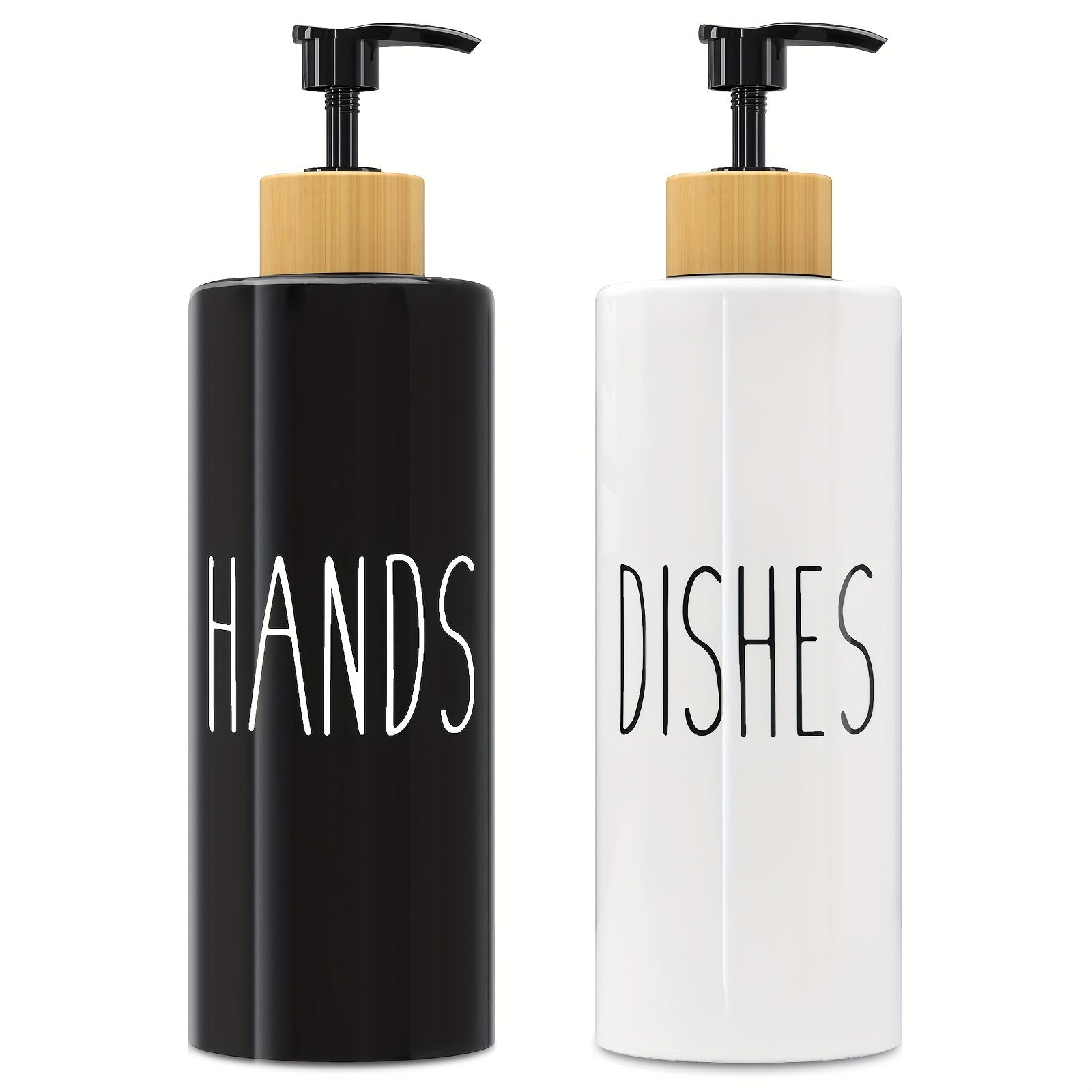 Set of 2 Refillable Soap Dispensers with 16.91oz PET Plastic Bottles and Wooden Tray
