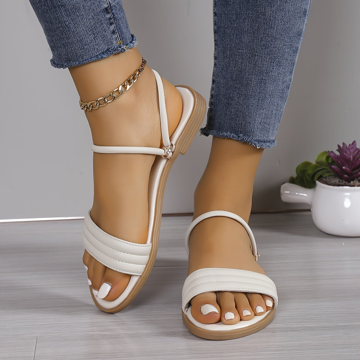 Women's Bohemian Slide Sandals Open Toe Flat Heel Summer Beach Shoes