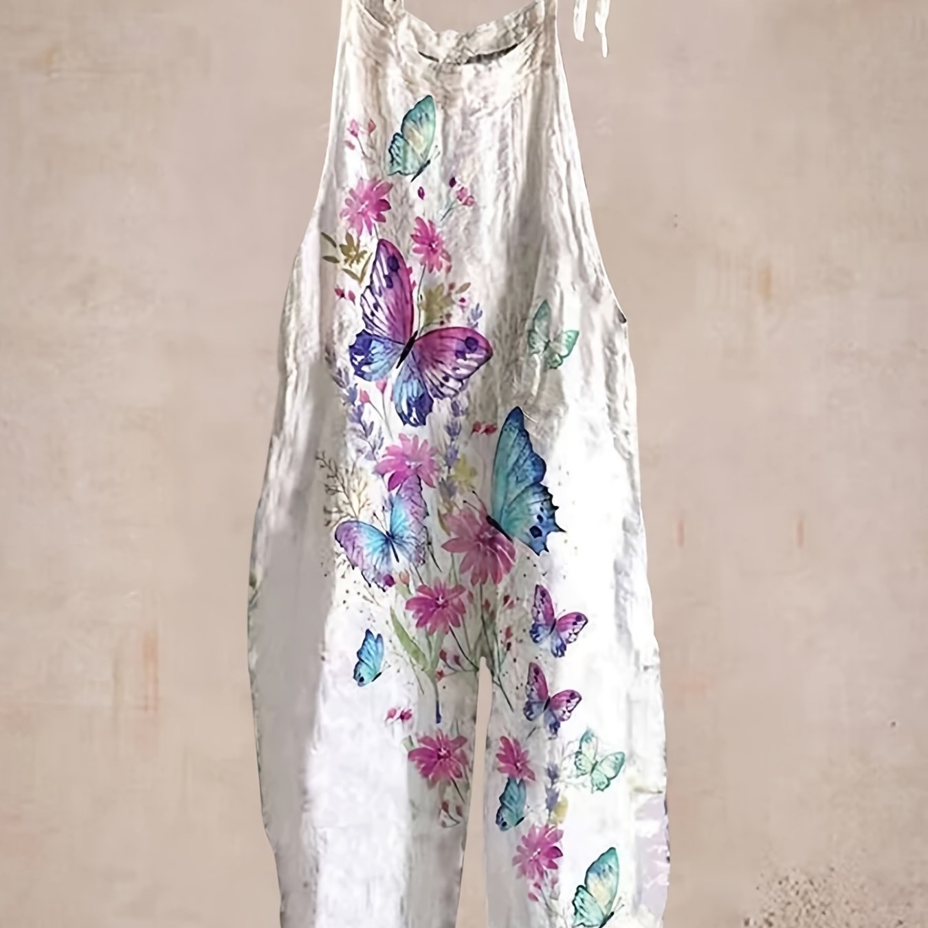 Plus Size Women's Floral Print Sleeveless Jumpsuit with Pockets