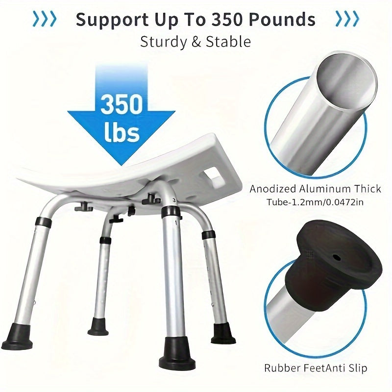 Adjustable Shower Chair for Seniors Disabled Non-Slip Feet Supports Up to 158kg