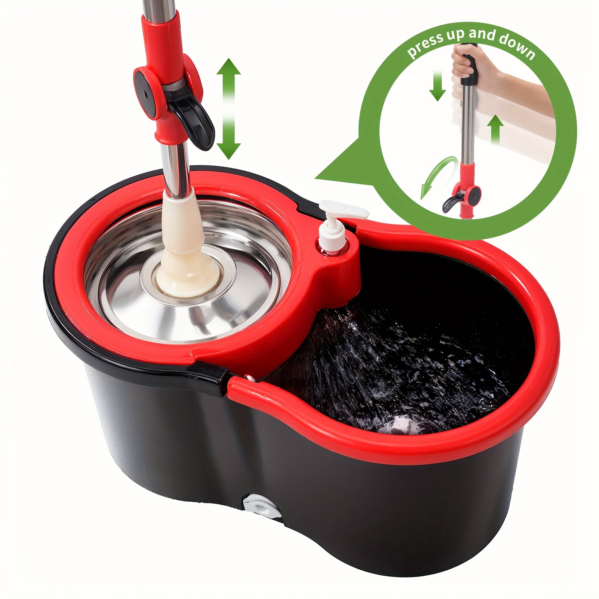 360° Rotating Mop and Bucket Set with Microfiber Heads and Adjustable Handle