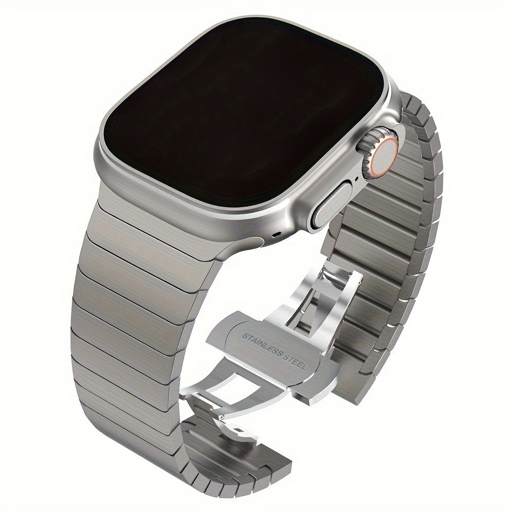 Men's Stainless Steel Watch Band for Apple Watch Series 1-9 and SE Ultra 40mm-49mm Metal Bow Buckle Strap