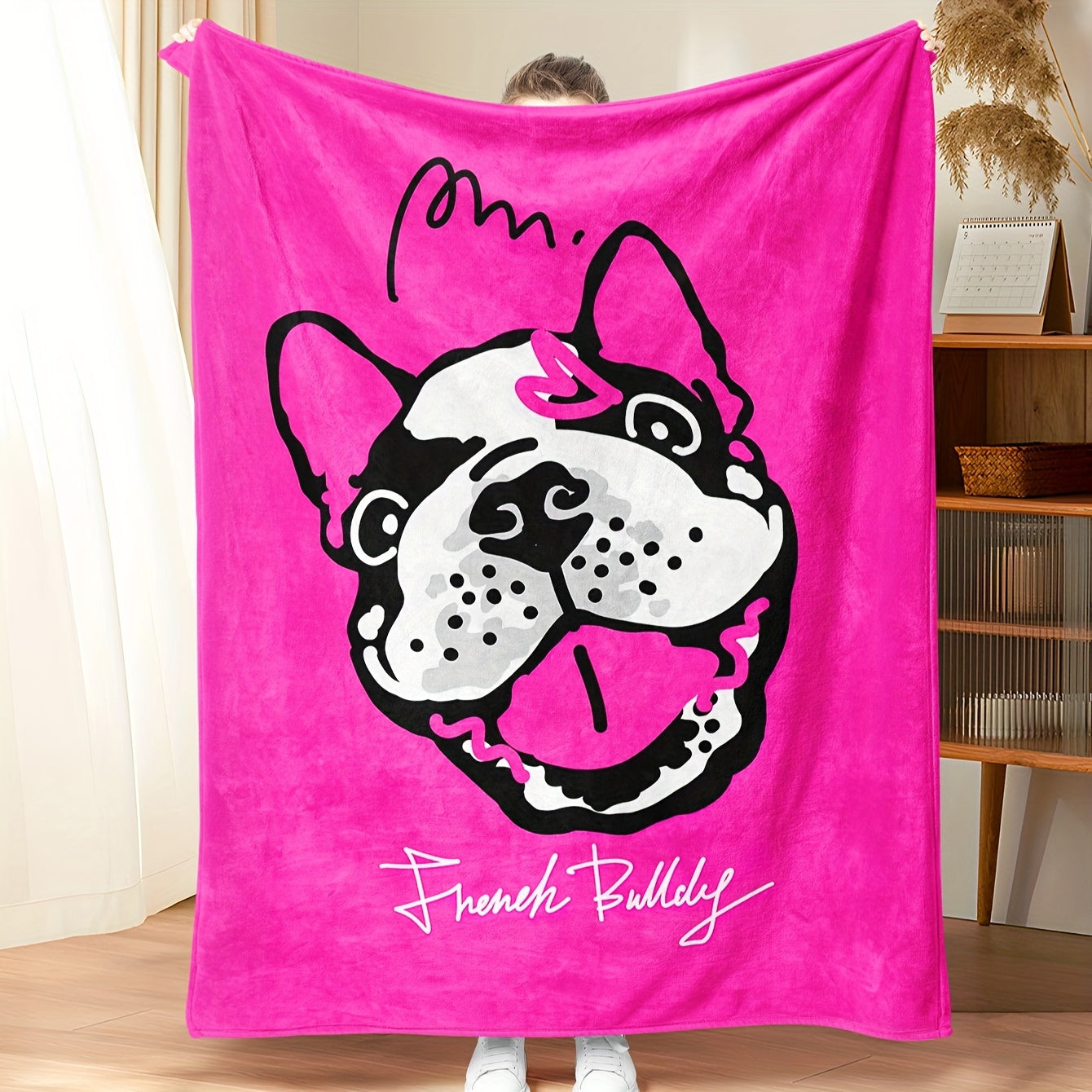 French Bulldog Print Flannel Throw Blanket Durable Polyester All-Season Home Office Car Camping