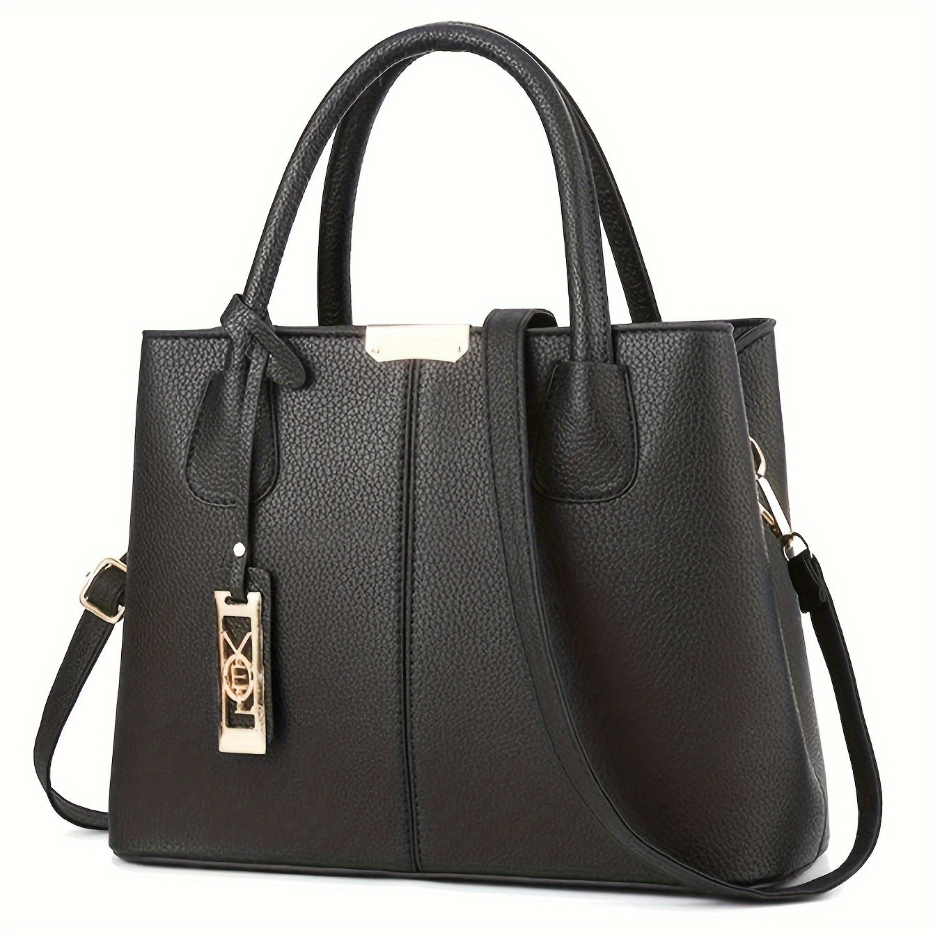 White Synthetic Leather Tote Bag with Tag Detail Large Capacity Multi-Layer Design