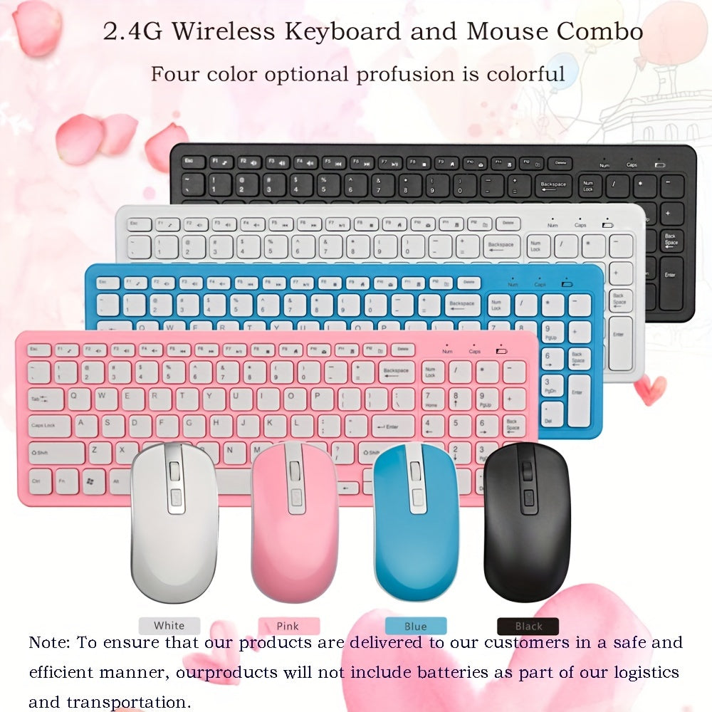 Wireless 2.4G Keyboard and Mouse Combo Slim Ergonomic Optical ABS Compatible with PC