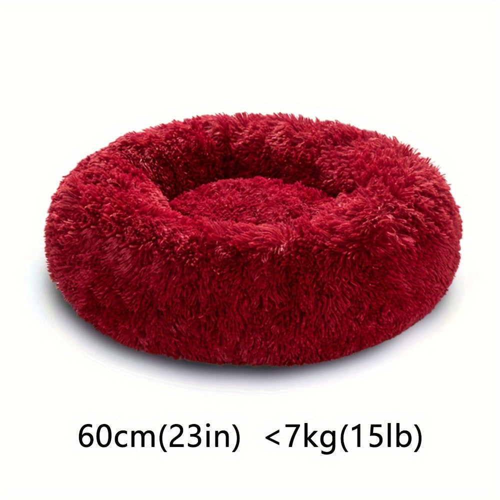 Round Fluffy Dog Bed with Non-Skid Bottom Polyester Material