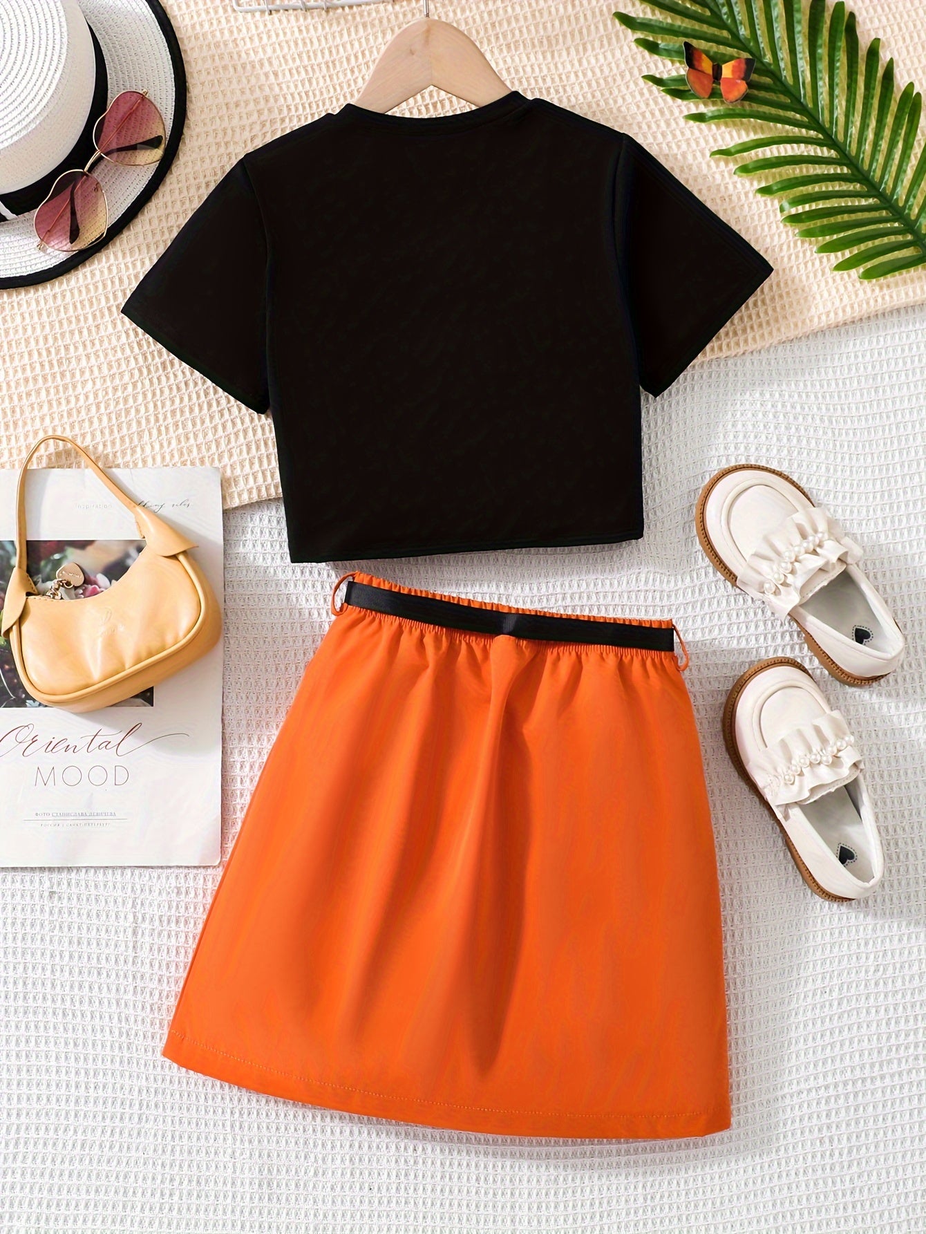 Girls Butterfly Pattern Short Sleeve Top and Skirt Set Summer Casual Kids Clothing