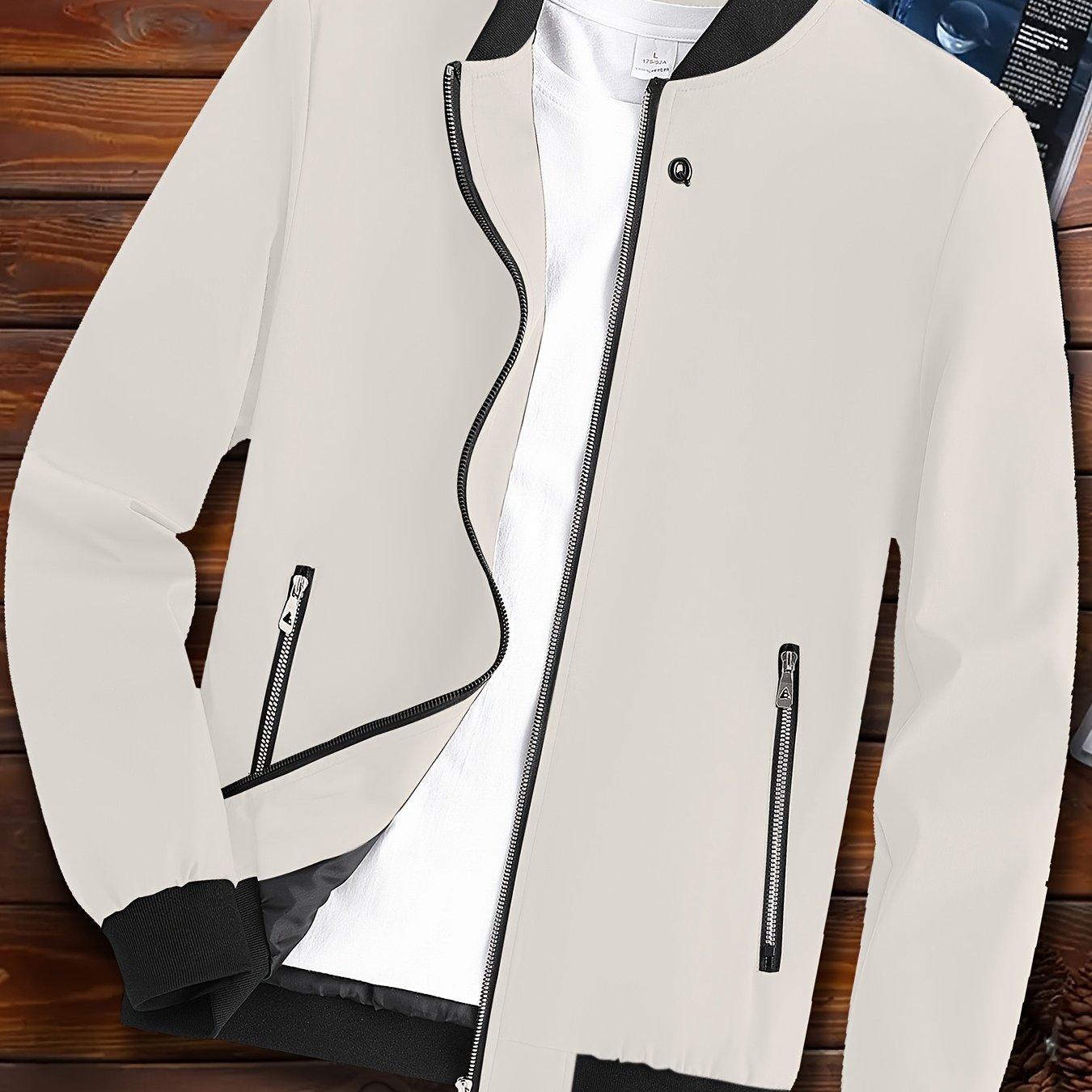 Chaqueta bomber de poliéster con cremallera para hombre y cuello de béisbol para primavera y otoño