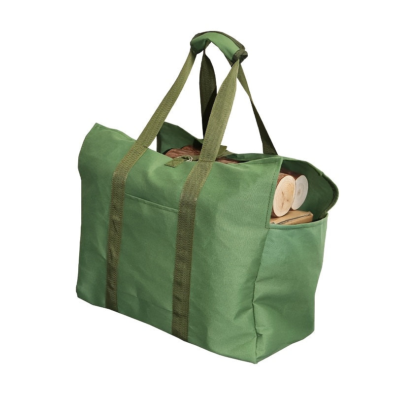 Durable Canvas Firewood Carrier Bag Military Green for Camping Fireplace Storage