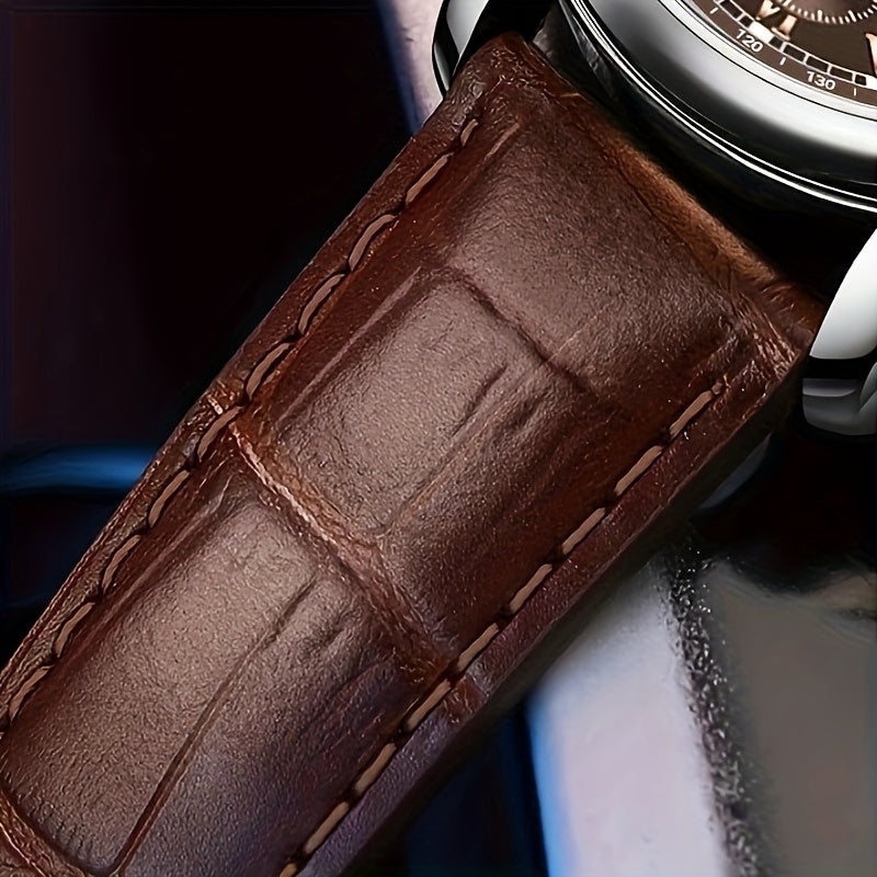 Reloj de cuarzo para hombre esfera blanca correa de cuero sintético caja de aleación estilo negocios deportivo