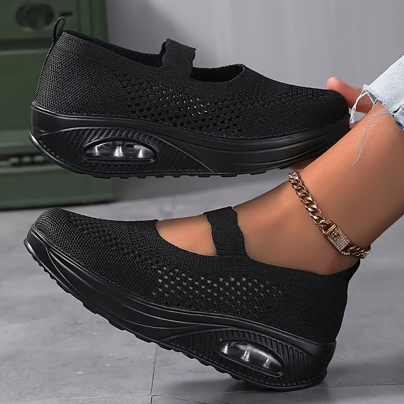 Ayollar uchun tarmoqli slip-on sport poyabzali, yozgi kundalik oq va qora oyoq kiyimlari