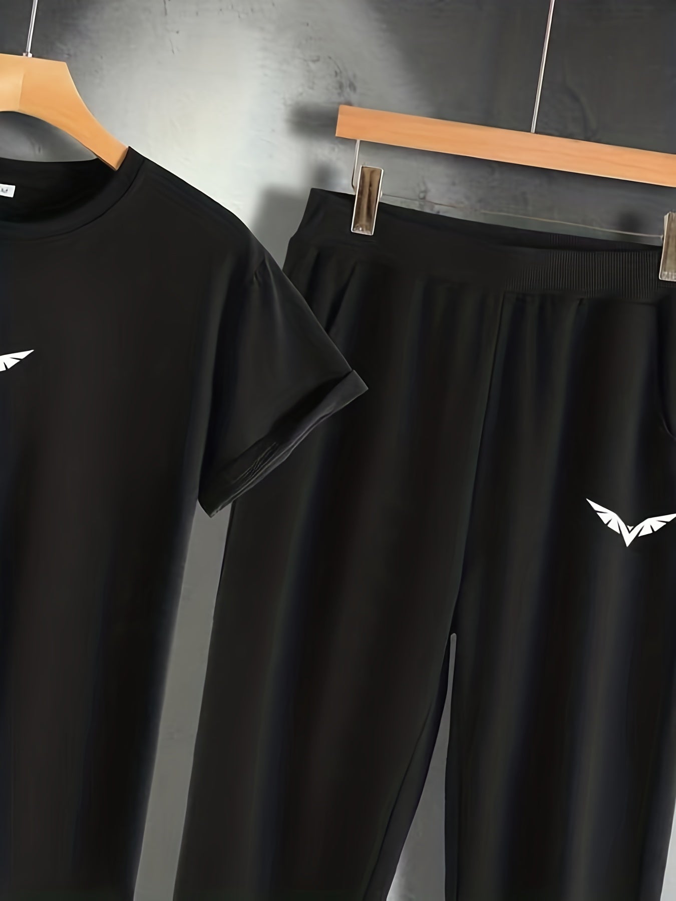 Men's Black Short Sleeve T-Shirt and Pockets Trousers Pajama Set Spring Summer Casual