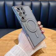 Gold-Plated Magnetic Phone Case for Samsung S25 S24 S23 S22 Ultra Plus Transparent and Shiny