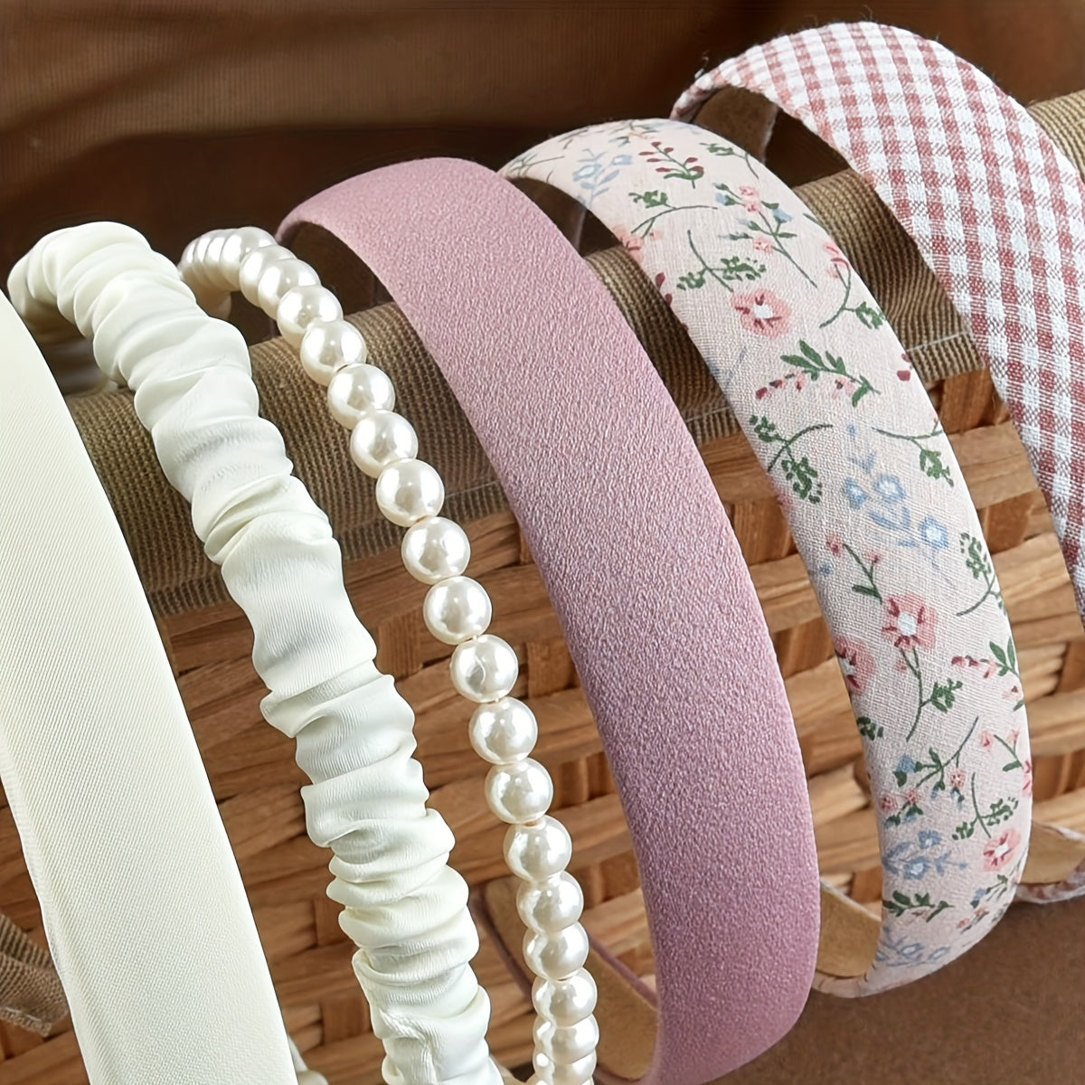 Set of 6 Women's Wide Brim Headbands with Faux Pearl Decoration and Trendy Style