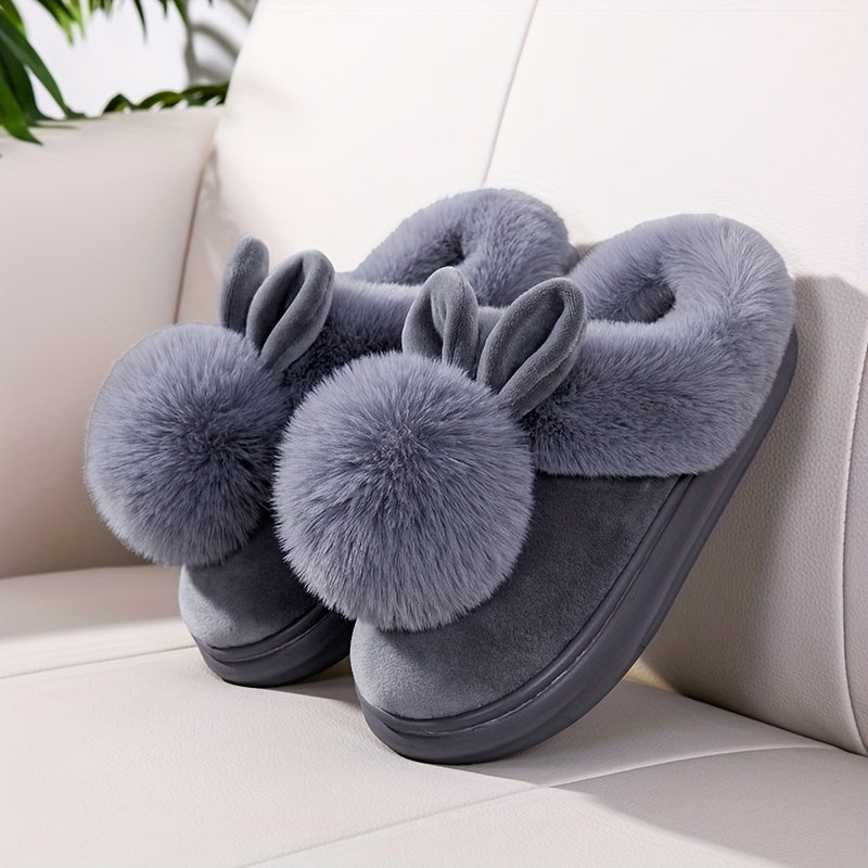 Unisex Warm Faux Fur Rabbit-Ear Slippers Indoor Outdoor Cozy House Shoes