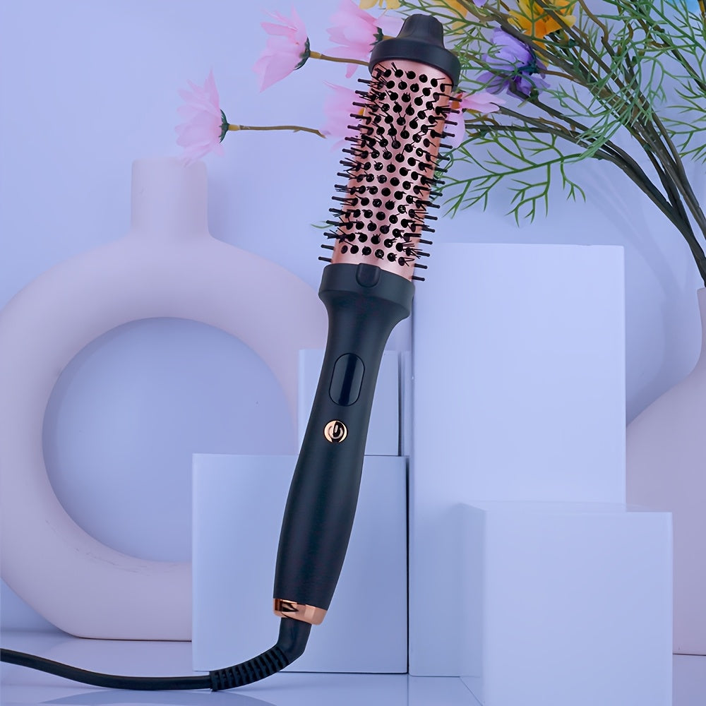 2-in-1 Curling and Straightening Heat Brush with Ceramic Round Brush Thermostatic Control