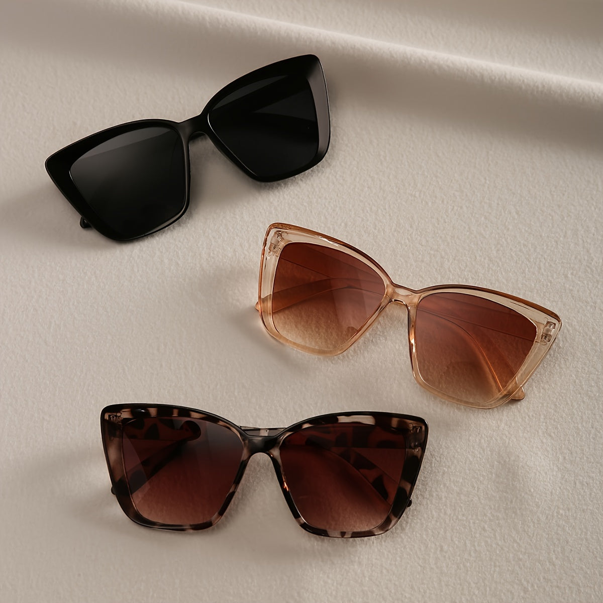 Set of 3 Women's Leopard Print Cat Eye Sunglasses Fashion Outdoor Shades