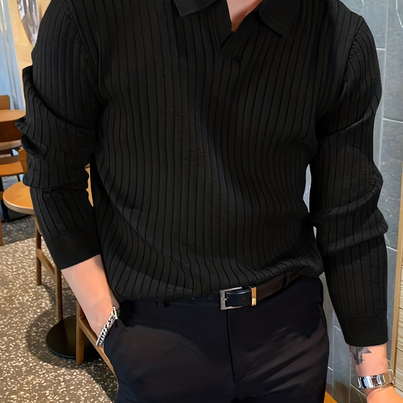 Men's V-Neck Sweater for Autumn and Winter Knit Fabric Solid Color Casual