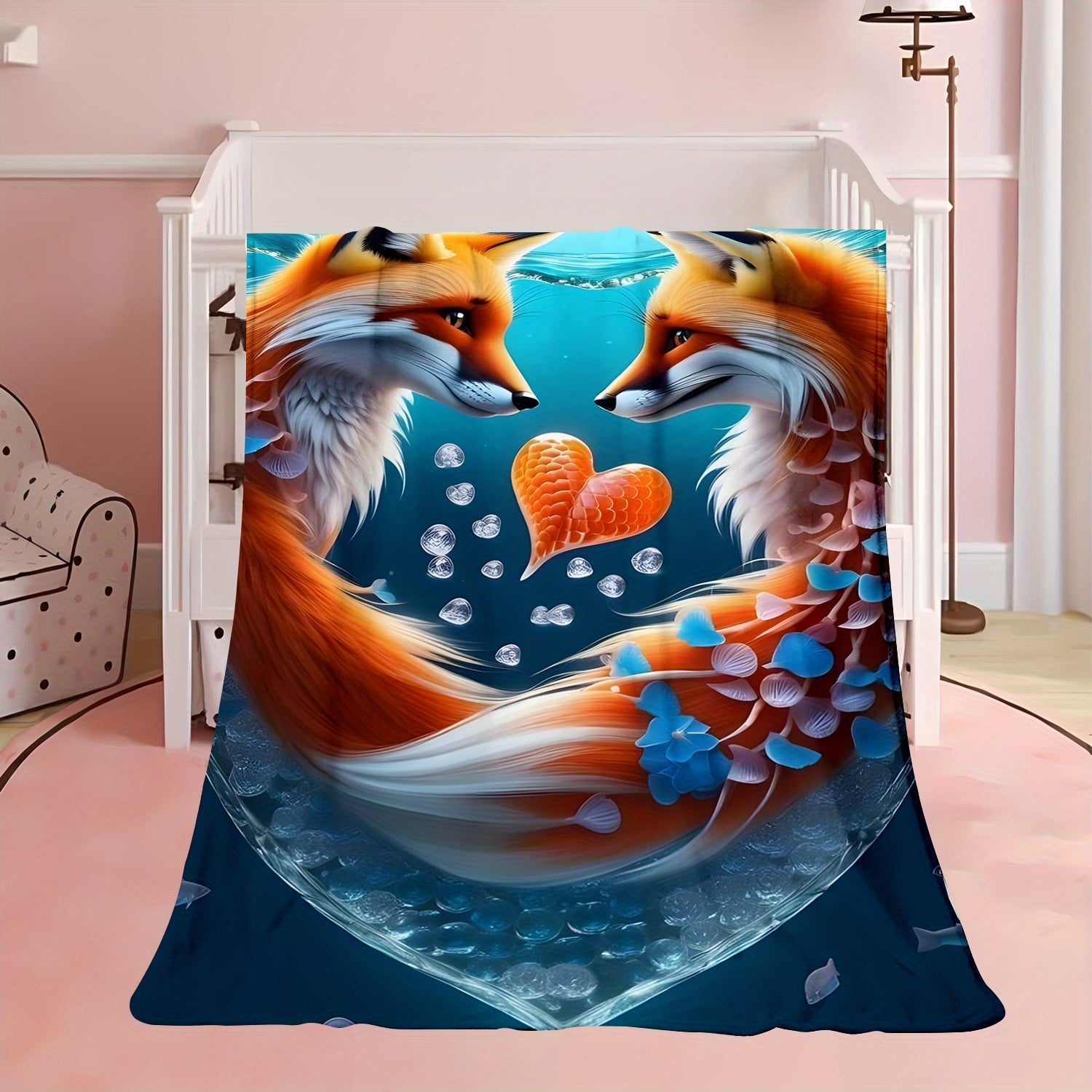 Fox Print Soft Throw Blanket for All Seasons Cozy Polyester Flannel Machine Washable