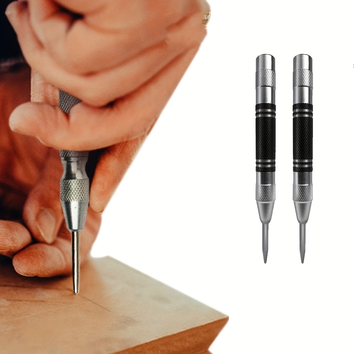 2PCS Tungsten Steel Auto Center Punch Adjustable Spring Loaded Marking Tool