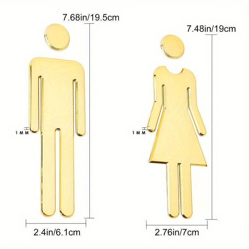 7.9-Inch Self-Adhesive Bathroom Sign Decal Male Female Silvery Golden for Office and Holiday